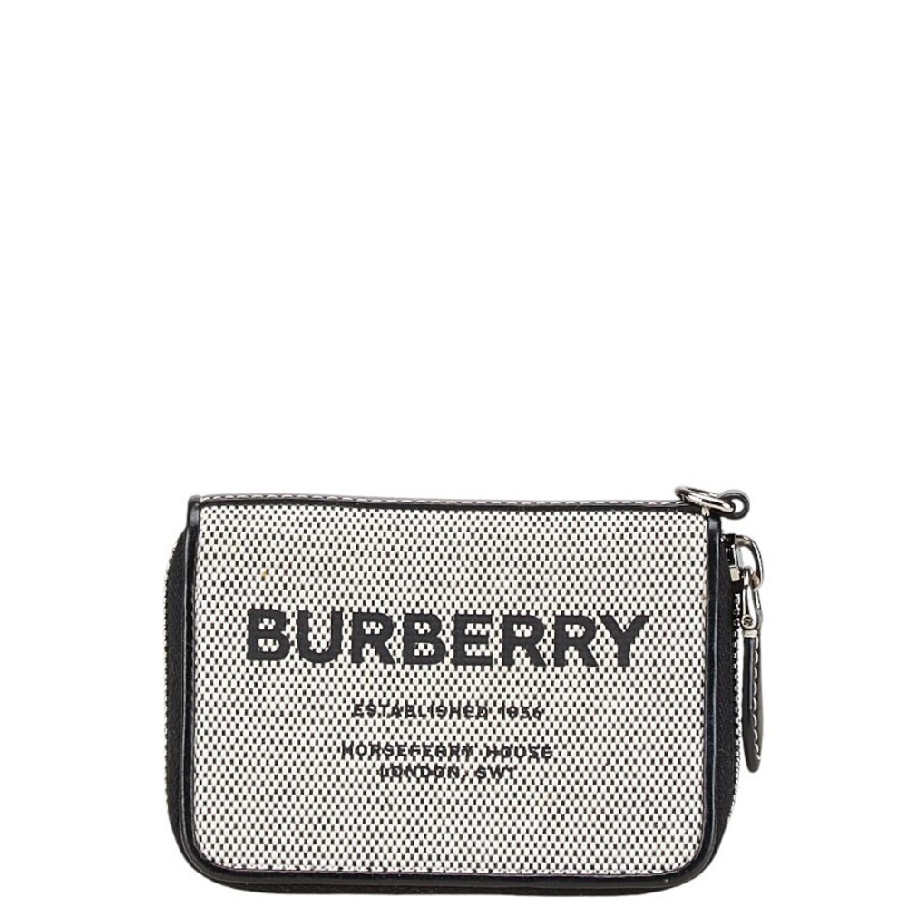 Burberry Horseferry Wallet Card Black Beige Canvas Leather